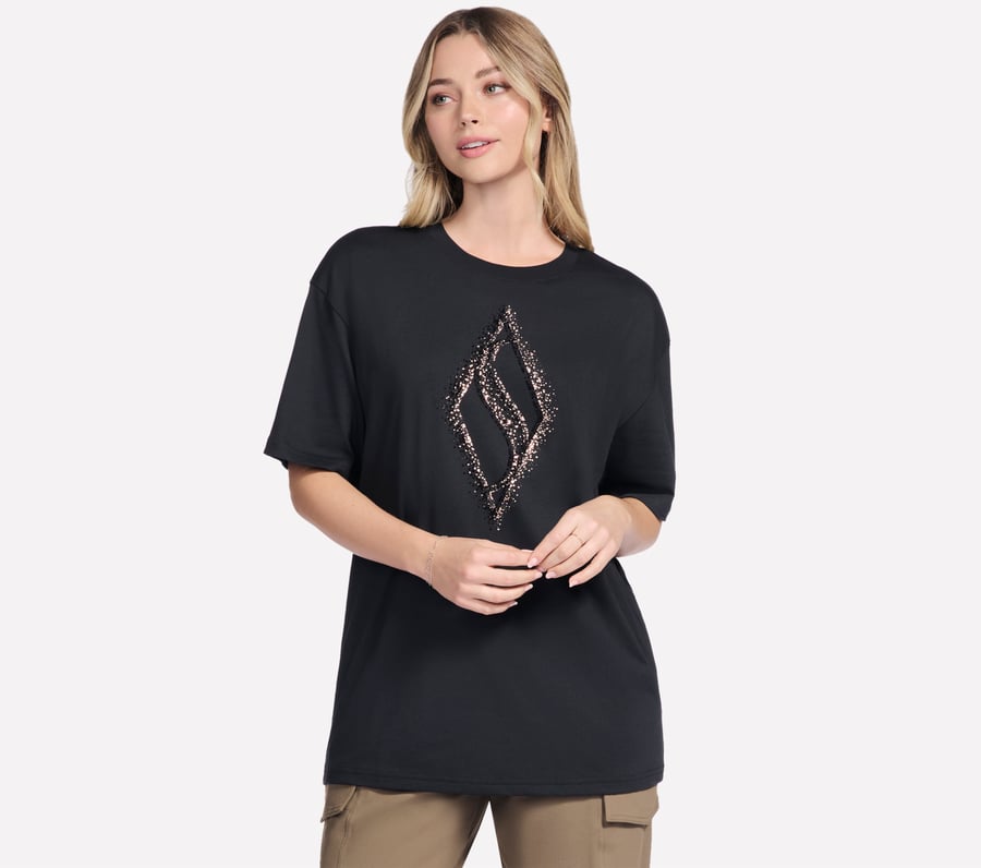 kurzarm-t-shirt mit goldsprenkeln und diamantenmuster