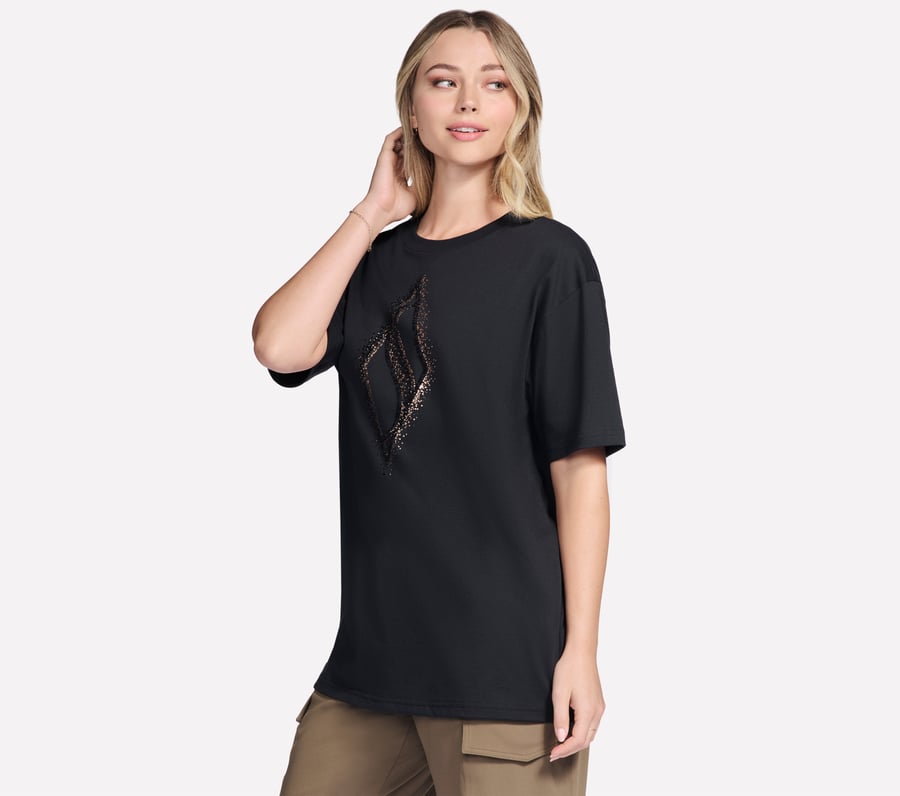 kurzarm-t-shirt mit goldsprenkeln und diamantenmuster