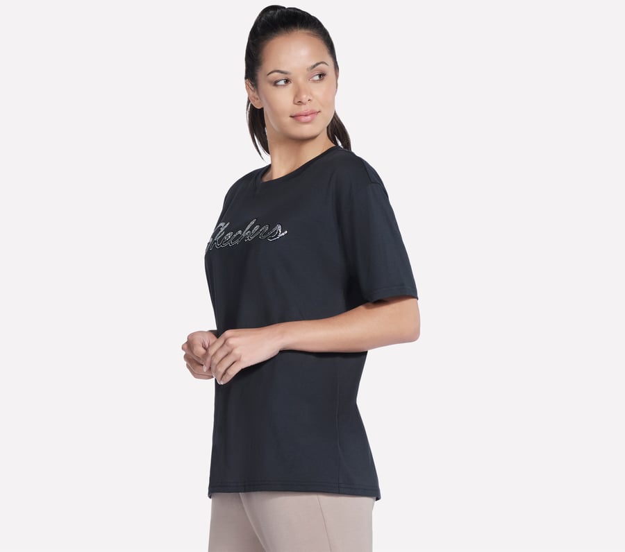 kurzarm-t-shirt mit strassbesatz und schriftzug