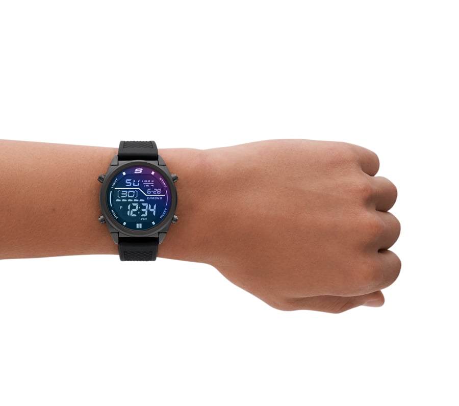 skechers accessoires digitale uhr mit blauem zifferblatt